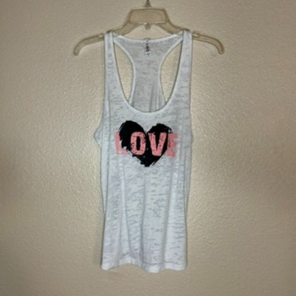 White tank top with LOVE screenprint